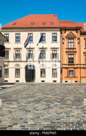 Historische Gebäude auf dem Markusplatz, Zagreb, Kroatien. Stockfoto