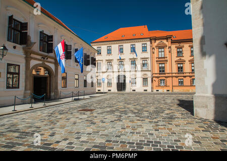 Historische Gebäude auf dem Markusplatz, Zagreb, Kroatien. Stockfoto