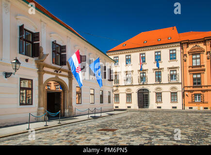 Historische Gebäude auf dem Markusplatz, Zagreb, Kroatien. Stockfoto