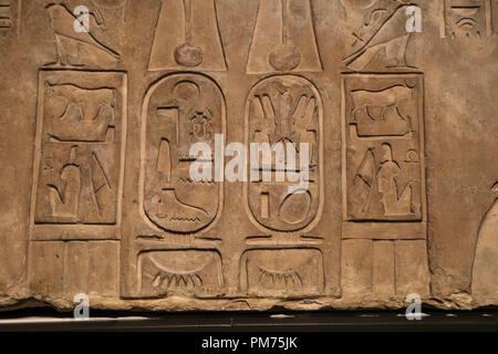 Detail von Intel. Kartuschen von Siamun (6 Pharaon Dynastie 21) Flankiert auf beiden Seiten byAnkhefenmut. 978-959 v. Chr., Stockfoto