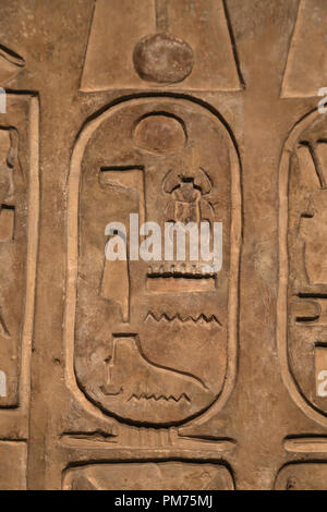 Detail von Intel. Kartusche der Siamun (6 Pharaon Dynastie 21) auf beiden Seiten flankiert von Ankhefenmut. 978-959 v. Chr., Stockfoto