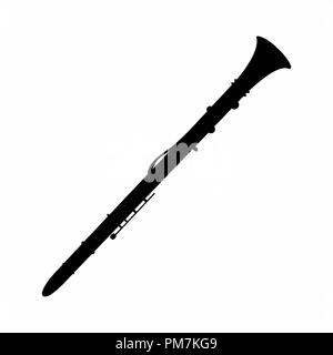 Dunkle Silhouette einer Klarinette auf weißem Hintergrund Stock Vektor