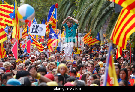 Bürger aus ganz Katalonien feiern in Barcelona ihre Iada, eine jährliche katalanischen Nationalismus Cele Stockfoto