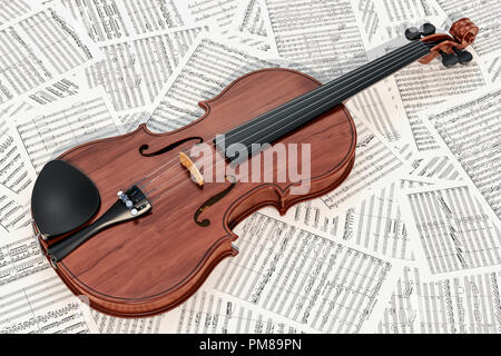 Violine auf die Noten, 3D-Rendering Stockfoto