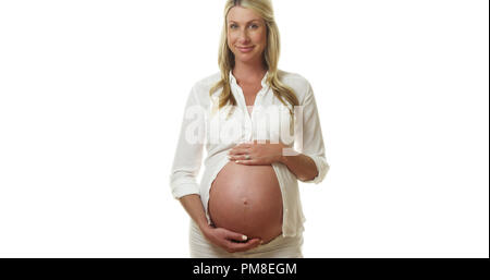 Glücklich schwanger Frau Bauch gedrückt halten Stockfoto