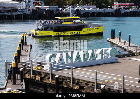 Kanada 150 Zeichen, der innere Hafen Victoria, Victoria, der Hauptstadt von British Columbia, Kanada Stockfoto