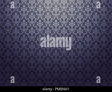 Schwarz Damast-seidentapeten mit silber Blumenmuster Stockfoto