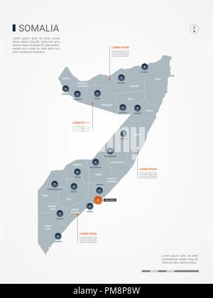 Somalia Karte mit Grenzen, Städte-, Kapital- und administrativen Abteilungen. Infografik Vektorkarte. Bearbeitbare Layer deutlich gekennzeichnet. Stock Vektor