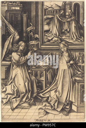 Die Verkündigung. Vom: C. 1490/1500. Medium: Gravur. Museum: Nationalgalerie, Washington DC. Autor: Israhel van Meckenem nach Hans Holbein der Ältere. Stockfoto