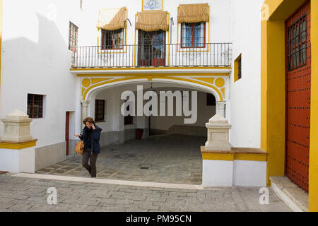 Lane außerhalb der Plaza de Toros de la Real Maestranza de Caballería de Sevilla‎, Andalusien, Spanien Stockfoto