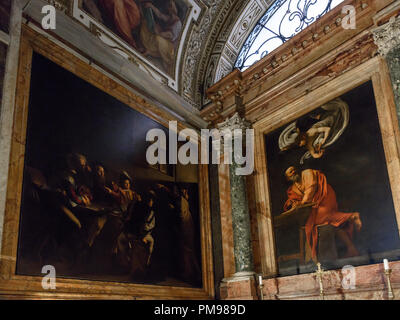 Die Inspiration & Berufung des heiligen Matthäus von Caravaggio, Chiesa di San Luigi dei Francesi, Rom, Italien Stockfoto