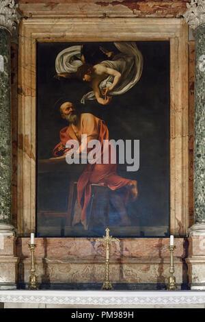 Die Inspiration des Heiligen Matthäus von Caravaggio, Chiesa di San Luigi dei Francesi, Rom, Italien Stockfoto
