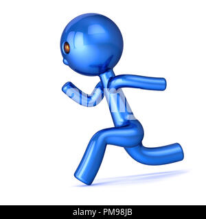 Runner Cartoon Character blue man stilisierte Meister Nummer eins 1. motion Kerl vorwärts laufen, schnell jagen. sport, gesunder Lebensstil Symbol. 3D-Rendering Stockfoto