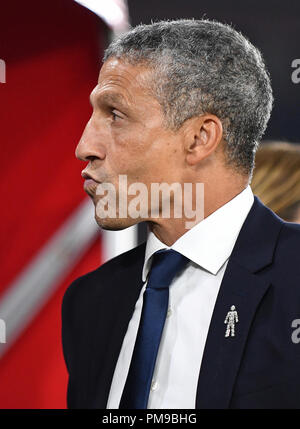 Southampton, Großbritannien. 17.September 2018. Chris Hughton, Brighton & Hove Albion Manager - Southampton v Brighton & Hove Albion, Premier League, die St. Mary's Stadium, Southampton - 17. September 2018 jene uding verzeichnet, wie "live" Quelle: Richard Calver/Alamy Live News Credit: Richard Calver/Alamy leben Nachrichten Stockfoto