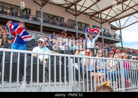 Britische Menge. Dressurreiten Springreiten Tag 6. World Equestrian Games. WEG 2018 Tryon. North Carolina. USA. 17.09.2018. Stockfoto