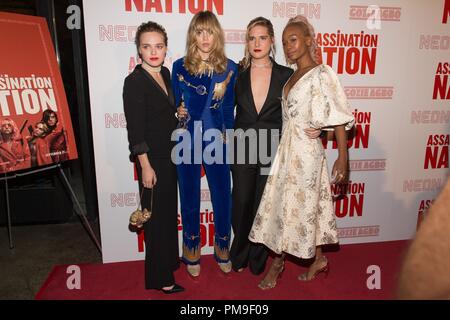 New York, NY, USA. 17 Sep, 2018. Odessa Junge, Suki Waterhouse, Hari Nef, Abra in der Ankunftshalle für ERMORDUNG NATION Screening, Metrograph, New York, NY 17. September 2018. Credit: Jason Smith/Everett Collection/Alamy leben Nachrichten Stockfoto