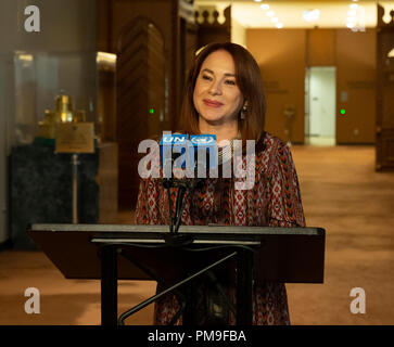 Uno, New York, USA. 17. Sep 2018. Maria Fernanda Espinosa Garces Präsident der 73. Tagung der Generalversammlung spricht mit Medien am Sitz der Vereinten Nationen Quelle: Lev radin/Alamy leben Nachrichten Stockfoto