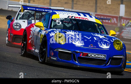 Sonoma, Ca, USA. 16 Sep, 2018. A: #5 Rob Ferriol heraus drehen 9 S-Kurve während der GoPro Grand Prix von Sonoma Porsche GT 3 Rennen 2 an der Sonoma Raceway Sonoma, Ca Thurman James/CSM/Alamy leben Nachrichten Stockfoto