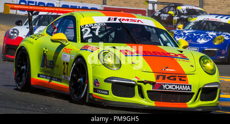 Sonoma, Ca, USA. 16 Sep, 2018. A: # 27 Sebastian Carazo Aus schalten 9 S-Kurve während der GoPro Grand Prix von Sonoma Porsche GT 3 Rennen 2 an der Sonoma Raceway Sonoma, Ca Thurman James/CSM/Alamy leben Nachrichten Stockfoto