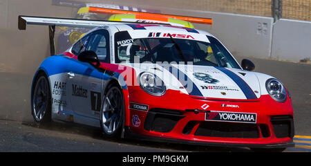 Sonoma, Ca, USA. 16 Sep, 2018. A: #7 Maxwell Root Aus schalten 9 S-Kurve während der GoPro Grand Prix von Sonoma Porsche GT 3 Rennen 2 an der Sonoma Raceway Sonoma, Ca Thurman James/CSM/Alamy leben Nachrichten Stockfoto