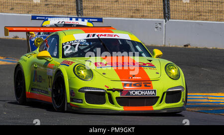 Sonoma, Ca, USA. 16 Sep, 2018. A: # 27 Sebastian Carazo Aus schalten 9 S-Kurve während der GoPro Grand Prix von Sonoma Porsche GT 3 Rennen 2 an der Sonoma Raceway Sonoma, Ca Thurman James/CSM/Alamy leben Nachrichten Stockfoto