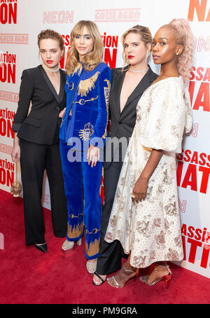 New York, NY - 17. September 2018: Odessa Junge, Suki Waterhouse, Hari Nef, Abra besuchen Premiere der Ermordung Nation bei Metrograph Stockfoto
