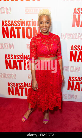 New York, NY - 17. September 2018: Anika Noni Rose tragen Kleid von Gingham Doll besucht Premiere der Ermordung Nation bei Metrograph Stockfoto