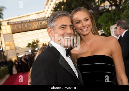 George Clooney und Stacy Kiebler nehmen an der 70. jährlichen Golden Globe Awards im Beverly Hilton in Beverly Hills, CA am Sonntag, den 13. Januar 2013. Stockfoto