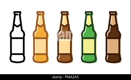 Einstellen einer Bierflasche Icon Set Stock Vektor