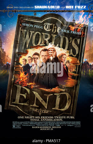 Simon Pegg Stars wie Gary King in neuen Edgar Wright's Komödie DER WELT ENDEN, ein Focus Features frei. Poster Stockfoto