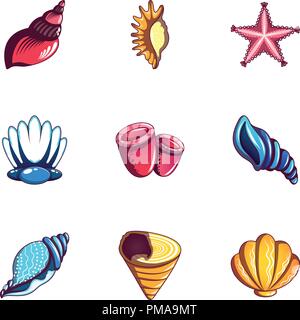 Seashell Symbole, Cartoon Stil Stock Vektor