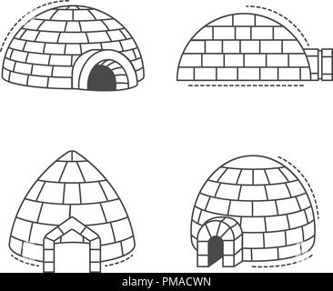 Iglu eskimo Icon Set, outline Style Stock Vektor