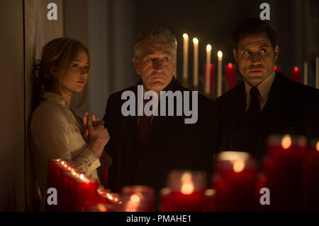 Edgar Ramirez, Jennifer Lawrence und Robert De Niro in der Freude. Stockfoto