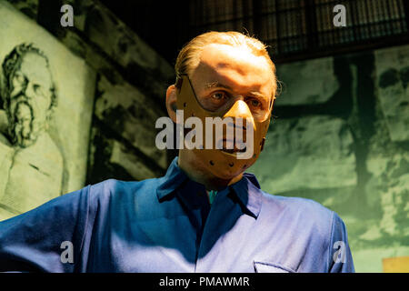 Anthony Hopkins als Hannibal Lecter im Madame Tussauds Museum in Amsterdam, Niederlande Stockfoto