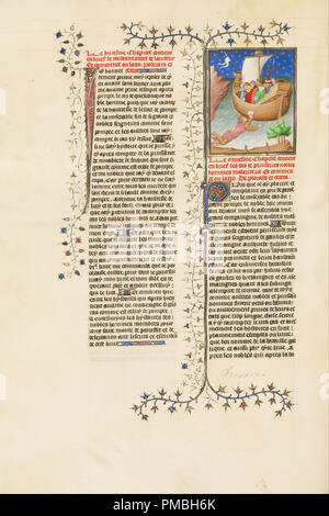 Julius Caesar, die Flucht von der Insel Pharos, schwimmt zu einem Boot, während Sie einen Brief. Datum/Zeit: Ca. 1413 - 1415. Folio. Tempera Farben, Blattgold, Gold Farbe und Tusche auf Pergament. Höhe: 420 mm (16.53 in); Breite: 296 mm (11,65 in). Autor: Unbekannt. Stockfoto