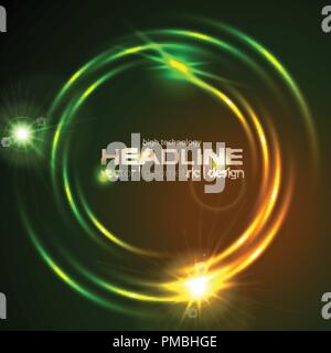 Glänzend leuchtende Neon circle Swirl abstrakt Hintergrund. Bunte grün orange leuchtende Vektor Ringe design Stock Vektor