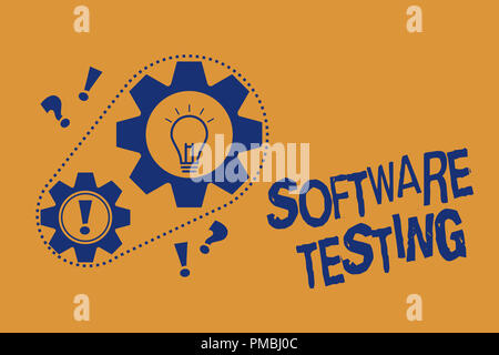 Wort schreiben Text Software Testing. Business Konzept für Untersuchung geben Auskunft über die Qualität der it. Stockfoto