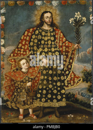 Saint Joseph und das Jesuskind. Datum/Zeitraum: Ende 17.-18.Jahrhundert. Malerei. Öl auf Leinwand. Autor: CUZCO SCHULE. Stockfoto