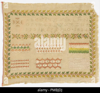 Sampler. Datum/Zeitraum: 1834. Sampler. Medium: Seidenstickerei auf Baumwolle Stiftung. Technik: Kreuz, Knopfloch, und gezählt satin Stiche in Leinwandbindung. Autor: Unbekannt. Stockfoto