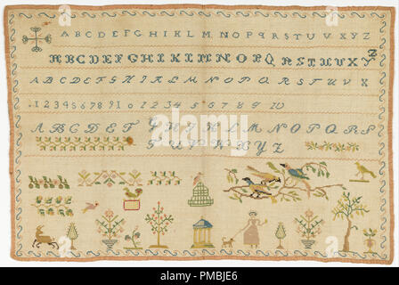 Sampler. Datum/Zeit: Ca. 1815. Sampler. Medium: Seide sticken auf Leinen Stiftung. Technik: Kreuzstich auf in Leinwandbindung. Autor: Unbekannt. Stockfoto