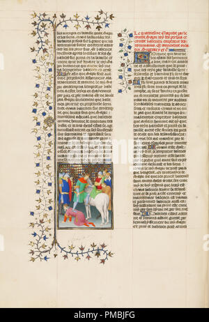 Schapur, der König in Persien, demütigt den Römischen Kaiser Valerian. Datum/Zeit: Ca. 1413 - 1415. Folio. Tempera Farben, Blattgold, Gold Farbe und Tusche auf Pergament. Höhe: 420 mm (16.53 in); Breite: 296 mm (11,65 in). Autor: Unbekannt. Stockfoto