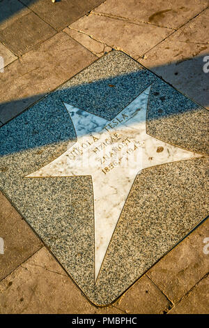 Nikola Tesla's Star auf dem Kroatischen Walk of Fame in Opatija. Stockfoto