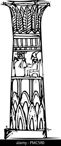 Alte grandiose Spalte mit Mustern und Hieroglyphen in der Ägyptischen Tempel (Skizze). Stock Vektor