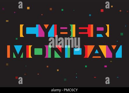 Cyber Monday vektor Poster. Discount Card Vorlage. Farbigen Text, negativen Raum Font. Verkauf Banner. Stock Vektor