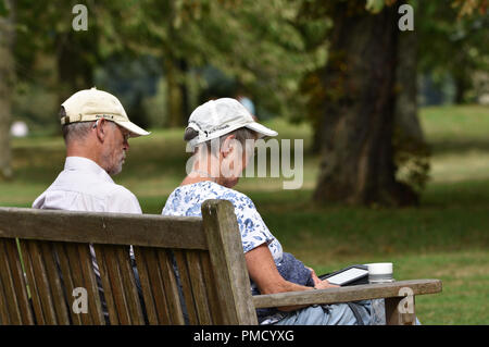 Über 60 ältere Paare im Park Stockfoto