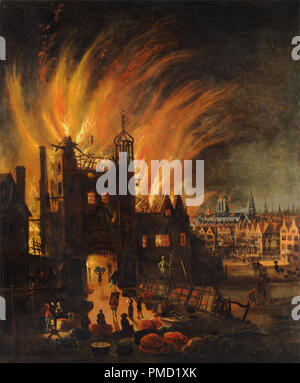 Das Große Feuer von London, mit Ludgate und Old St. Paul's. Datum/Zeit: Ca. 1670. Malerei. Öl auf Leinwand. Höhe: 1.346 mm (37.99 Im); Breite: 1.108 mm (43.62 in). Autor: anonym. Stockfoto