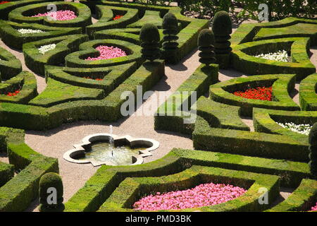 Obe der schönsten französischen Gärten in 'Château de Villandry', Loire Tal, Frankreich. Stockfoto