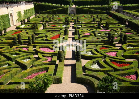 Obe der schönsten französischen Gärten in 'Château de Villandry', Loire Tal, Frankreich. Stockfoto