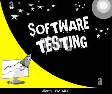 Wort schreiben Text Software Testing. Business Konzept für Untersuchung geben Auskunft über die Qualität der it. Stockfoto
