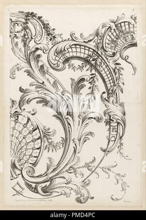 Shell Kartuschen und Akanthus Blatt Motiv. Datum/Zeitraum: 1740. Drucken. Radierung auf weißem Bütten. Autor: Alexis PEYROTTE. Stockfoto